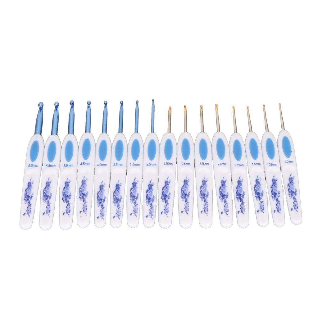 16pcs Crochet Hooks Set Blue White Porcelain Ergonomic Handle Crochet Needles with Case DIY Hand