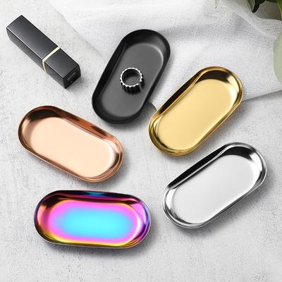 Stainless Steel Manicure Jewelry Storage Tray Metal Cosmetic Storage Oval Cake Fruit Dessert Tray Snack Plate Kitchen Organizer