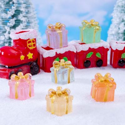 6PCS Micro Landscape Christmas Luminous Gift Box DIY Crafts Resin Luminous Gift Box Figurines Cartoon Cute