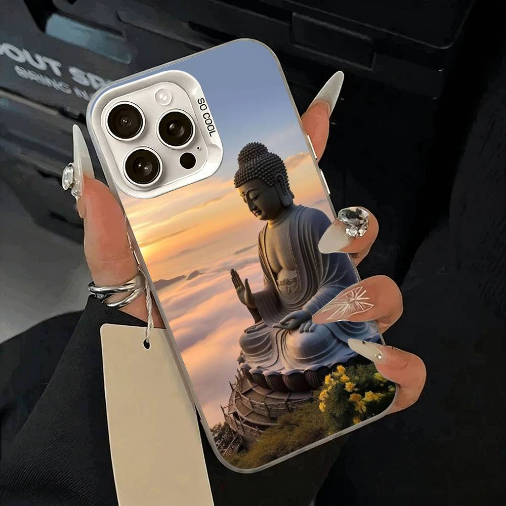 Shakyamuni Buddha Phone Case For iPhone 11 12 13 14 15 16Pro Max Plus white Sliver  Phone Cover