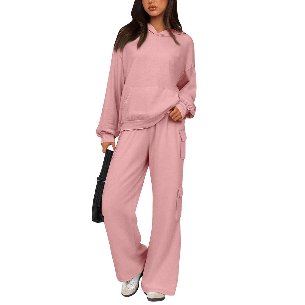 Women's 2 Piece Short Sleeve Sweatshirt Pants Set With Pockets Casual Sportswear