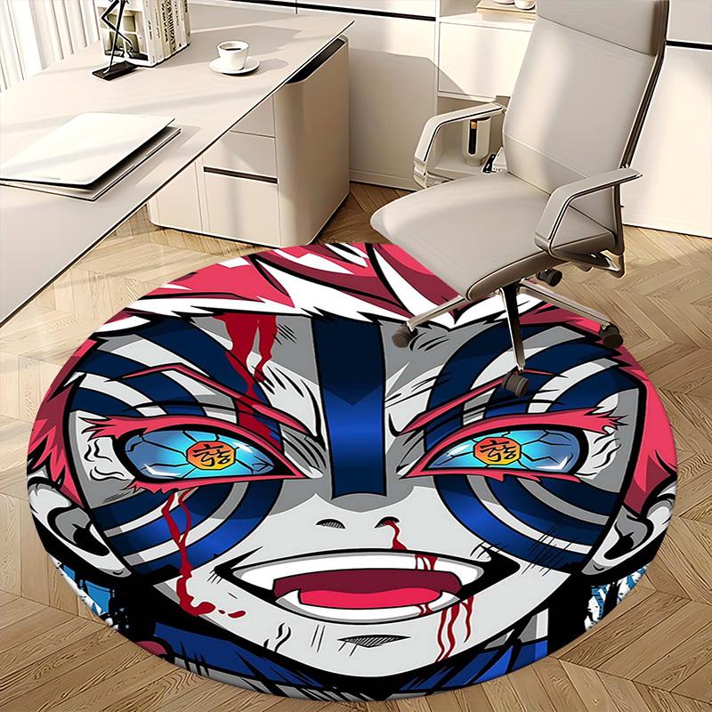 1pc Anime Cartoon Design Round Carpet - Office Chair Mat with Blood-Curdling Eyes Print - Non-Slip Rug for Home Decor, Office Use, Gaming Room Floorin