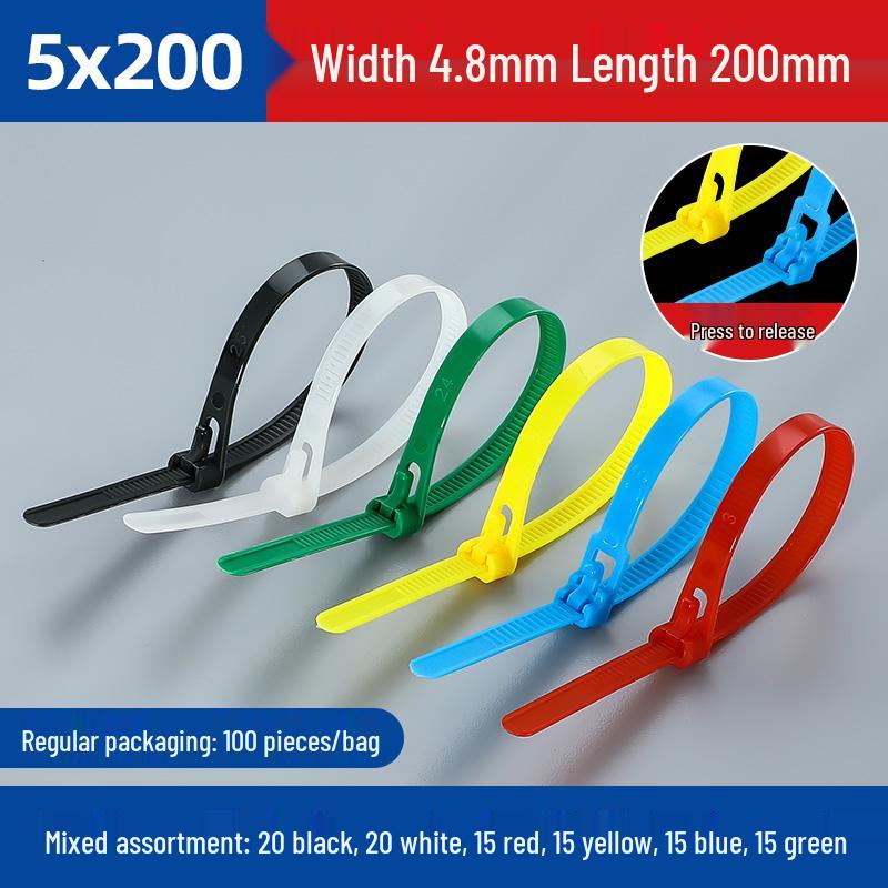 Adjustable Colored Nylon Zip Ties with Widened Plastic Buckle - Reusable Cable Straps