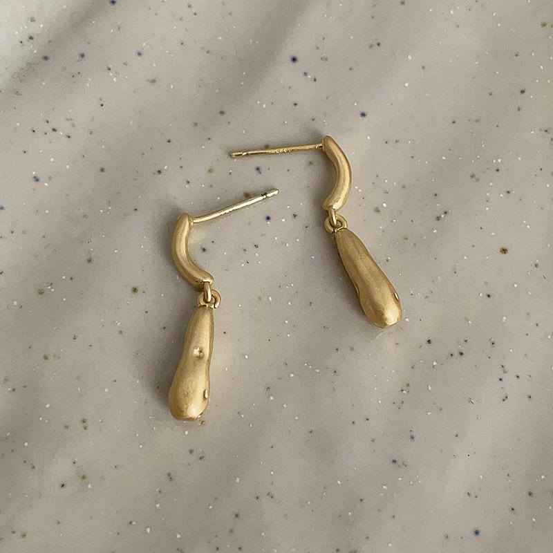 Minimalist Geometric Matte Metallic Irregular Water Drop Long Dangle Earrings For Women Casual Jewelry