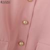 ZANZEA Women Casual Lapel Neck Short Sleeve Solid Color Office Short Blouse