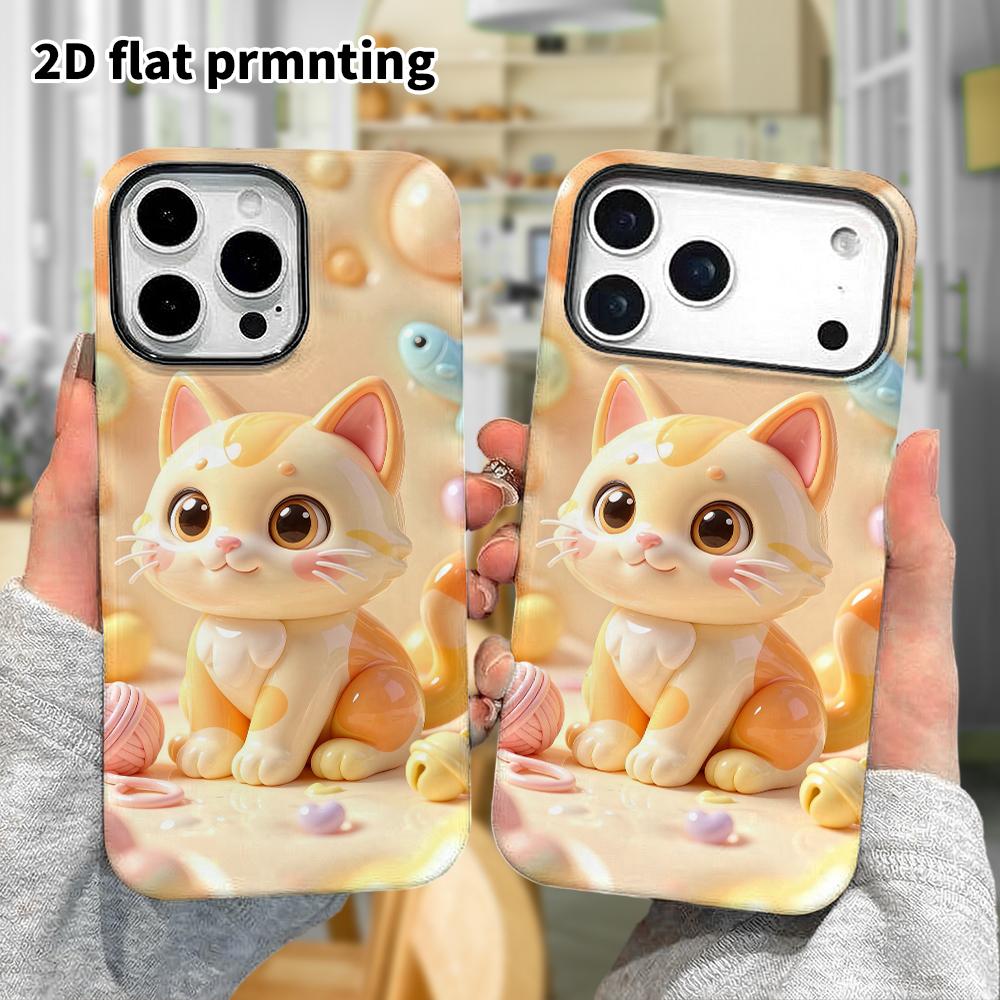 Phone Case: 2D Flat Design Suitable for iPhone 18 17 16 15 14 13 Pro Protective Case, Orange and White Little Kitty, Perfect Christmas and Halloween H