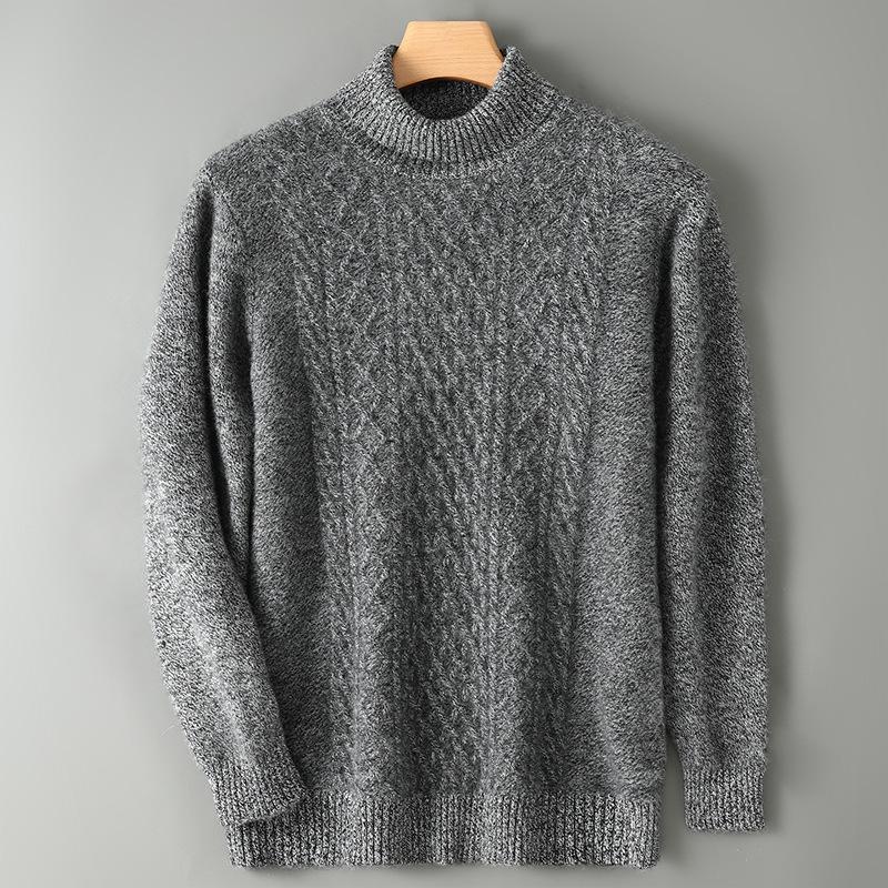 

Men s Wool Lapel Cable Knit Sweater - Business Casual Double Strand Twisted Knit S