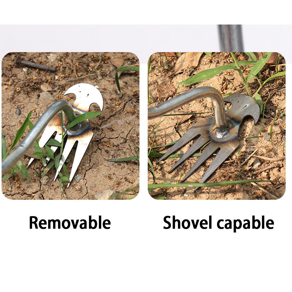 40CM Length Weeding Artifact Uprooting Weeding Tool Steel Weed Puller Garden Tool 4 Teeth Dual Purpose Weeder Remover