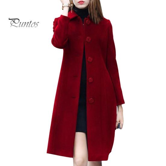 Lady Fall Winter Woolen Coat Turn-down Collar Single-breasted Loose Mid Length Thick Keep Warm Overcoat for Commuting Dating Travel