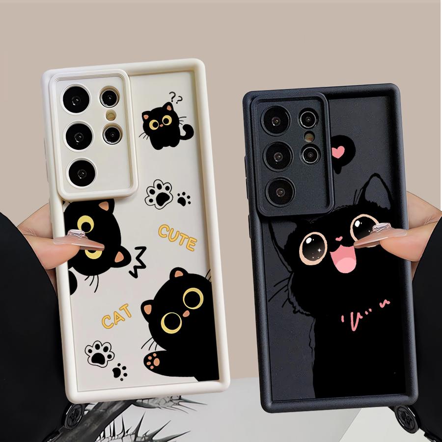 Case for Samsung Galaxy S26 Ultra S25 S21 S24 Plus S24Ultra S20FE S23 FE S25 Edge S22 Phone Cover Lovely Cartoon Black Cat