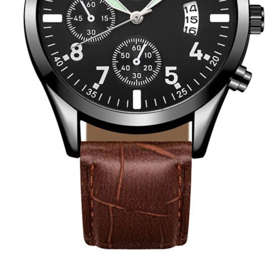 Men Luminous Watch with Faux Leather Strap Round Dial Calendar Casual Formal Watch Accurate Quartz Analog Wristwatch Birthday Gift