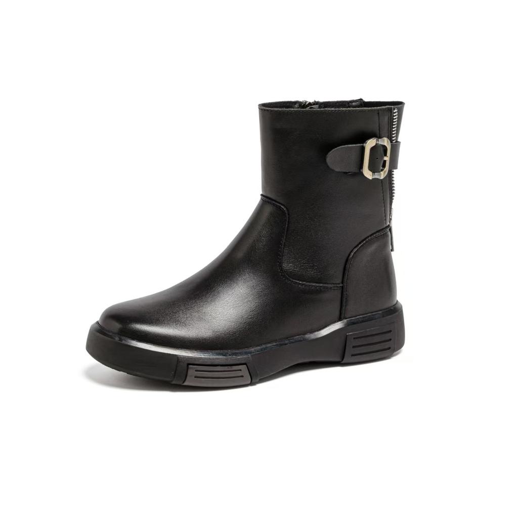 Fashionable Thick-soled Shoes, New Women's Boots, Belt-buckle Boots, Flat-leg Mid-calf Boots