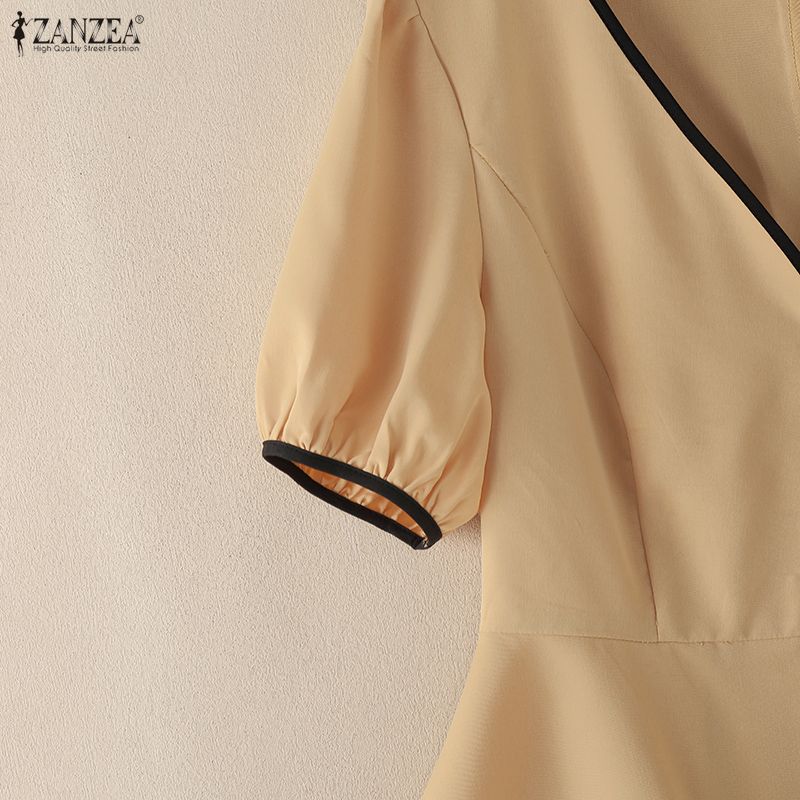 ZANZEA Blusa estiva casual da donna con scollo a V, tinta unita, manica corta