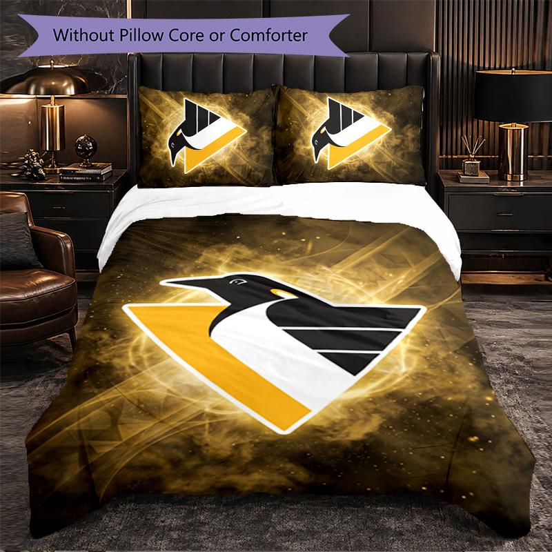 Pittsburgh Penguins Pattern Microfiber 3Pcs Bedding Set Decor Duvet Cover Set For Bedroom Home Use