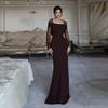 Women's Light Luxury Lace Splicing Square Neck Long Sleeve Dress Women's Waist Wrap Hips Skinny Long Dress