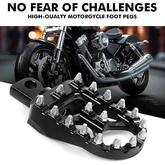 DREAMIZER Wide Foot Pegs for Motorcycle,Black CNC MX Chopper Bobber Style Motorcycle Footpegs 360° Roating Front Rear Footrest Compatible with