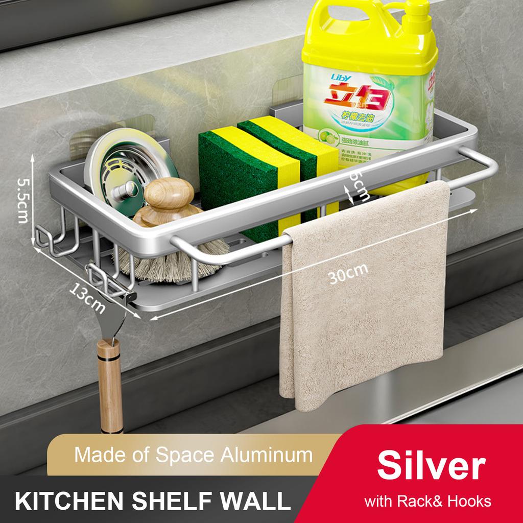 Wall Storage Suspended Kitchen Sink Drainer Sponge Holder Kitchen Soap Rack No Drill Shelf Storage And Kitchen Organization