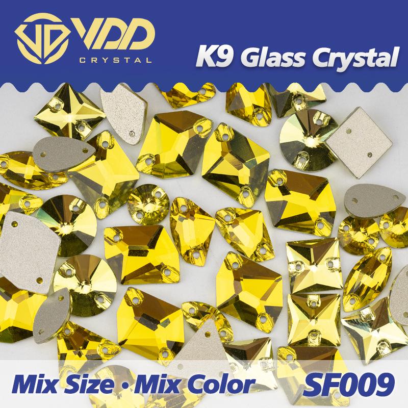 VDD K9 Glas Kristall Strasssteine: Gemischte Formen & Größen, Handgenäht, Hochwertige DIY-Kleidungsdekorationen, Knöpfe mit flacher Rückseite.