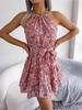 O Neck Printed Dress High Waist Elegant Flounce Dress for Women Sleeveless Loose Dresses Causal Dress