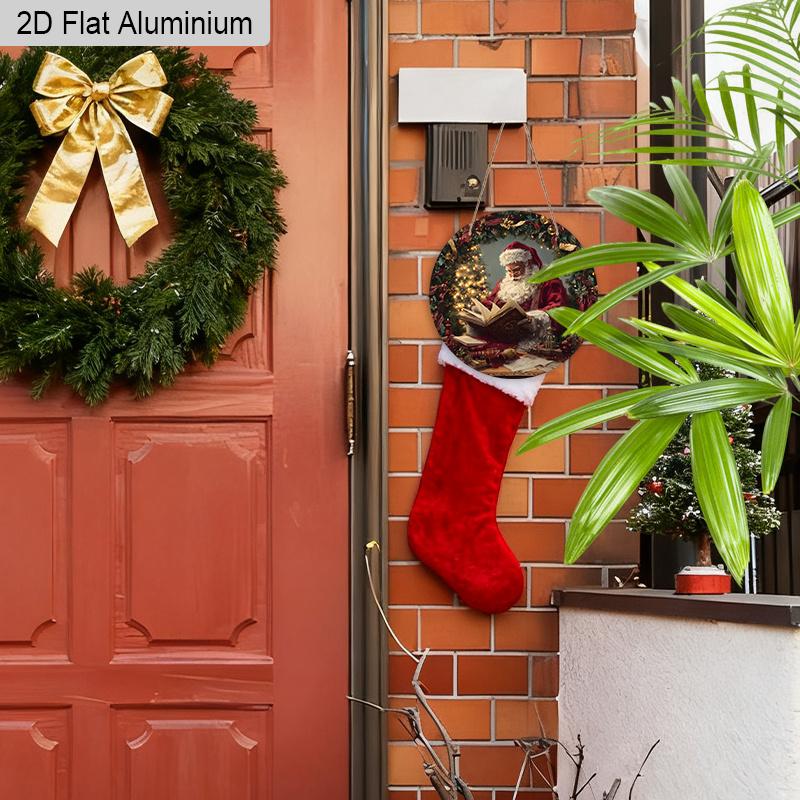 2D Flat Aluminium Christmas Sign with Santa Claus Pattern - Navidad Figurine Ornaments - Ideal for Front Door, Wall, Porch, Fence Decor - Ideal