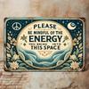 1PC Retro Chic, Vintage 'Please Bring Energy To This Space' Tin Sign - Perfect For Home, Cafe, Bar, Garage & Outdoor Decor
