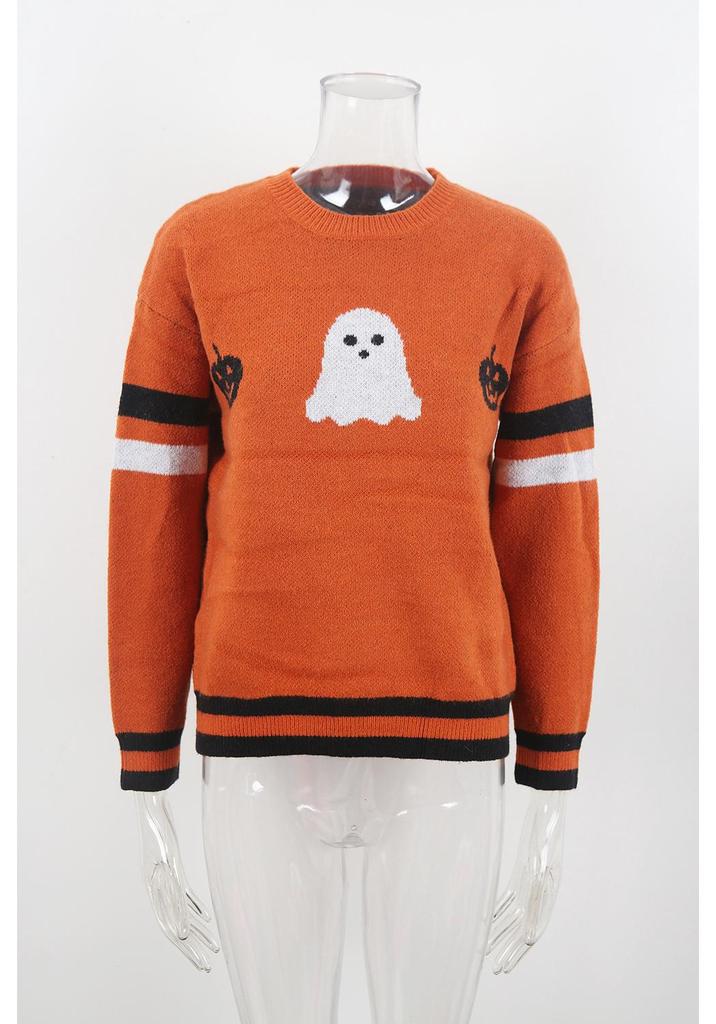 Plus Size Halloween Pumpkin Knit Pullover - Women's Autumn Winter Collection