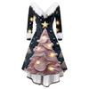 Women's Fashion Elegant Autun And Winter Long Sleeve V-Neck Christmas Print Dress