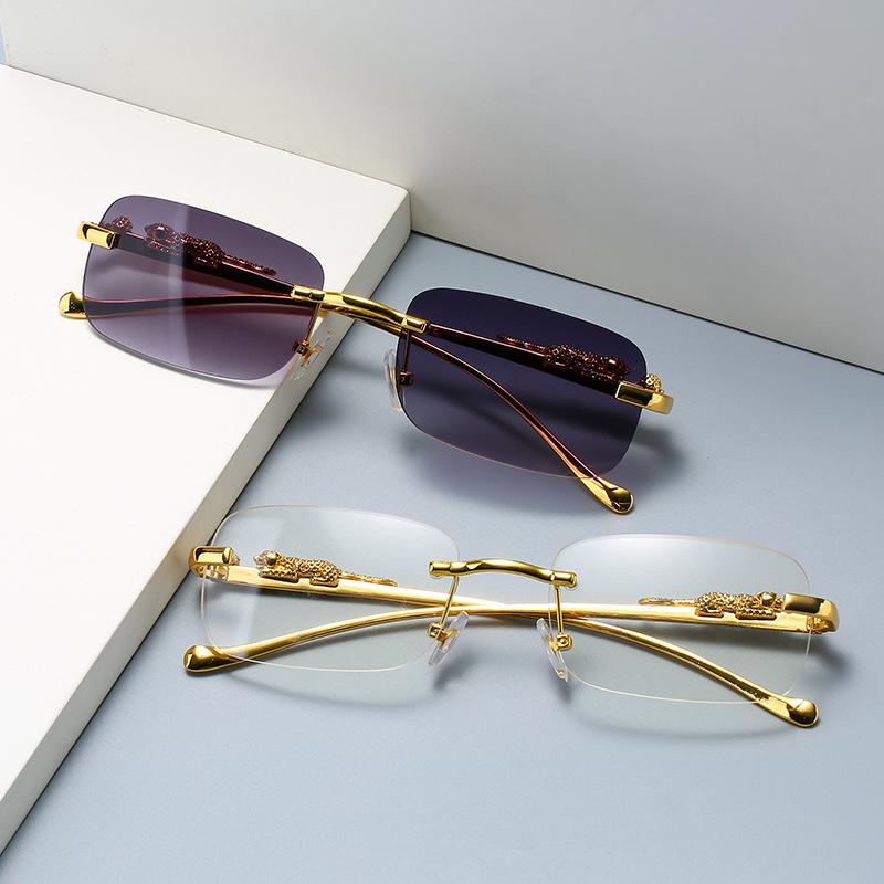 Cheetah Frameless Retro Square Sunglasses for Men & Women - Leopard Metal Design 2572
