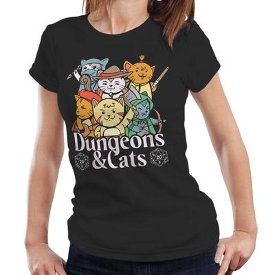 Camiseta Dungeons and Cats Semi Ajustada para Mujer Juego de Rol DnD RPG DM GM Nerd Geek