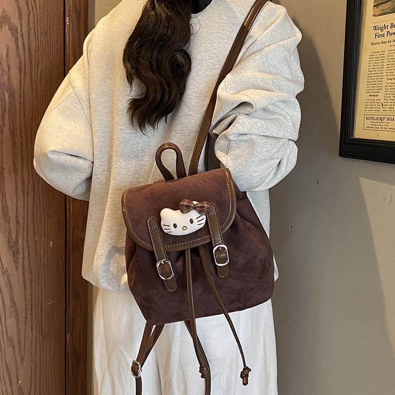 Autumn And Winter Suede Children'S Backpack Casual Solid Color Boys And Girls Backpack Cartoon Cute Travel Schoolbag
