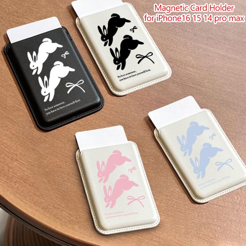 Sød tegneseriekanin Magnetisk Pung Etui Kort Holder Til Magsafe Iphone 16 15 14 13 Pro Max Telefon Pung Kort Slots Lomme Cover