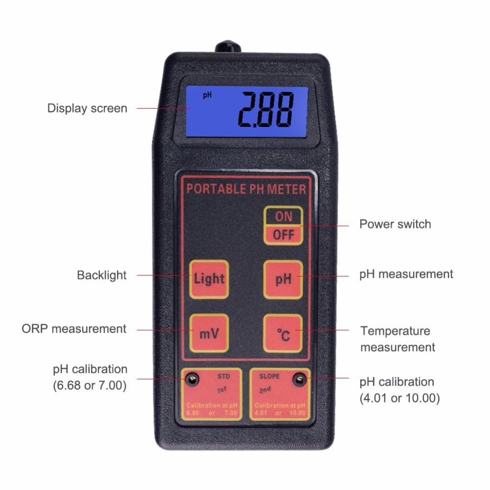 3-in-1 PH/mV/Temp Meter + Replaceable PH & ORP Electrodes PH-8424 Acidity Meter Portable Detector Waterproof PH Temperature Meter