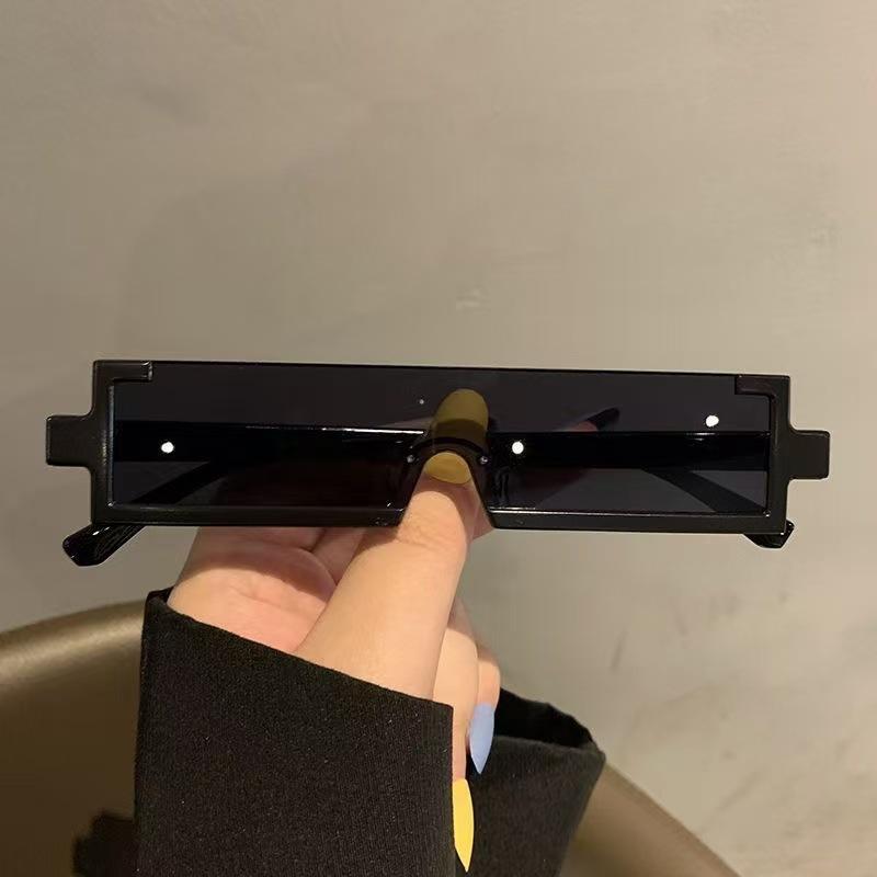 1111 new niche futuristic technology metal two-dimensional rectangular integrated sunglasses exaggerated