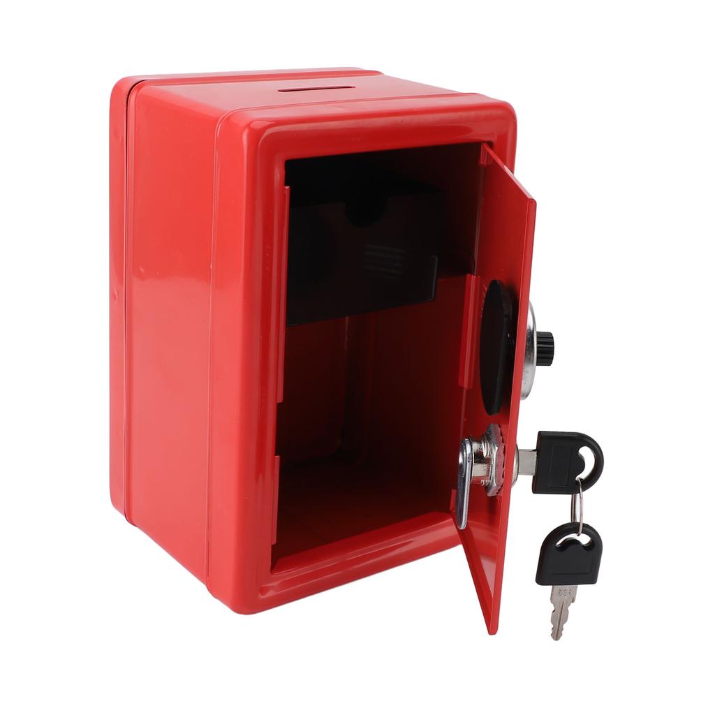 Money Bank Creative Cute Metal Vertical with Lock Keys Cash Coin Box for Home Use Red