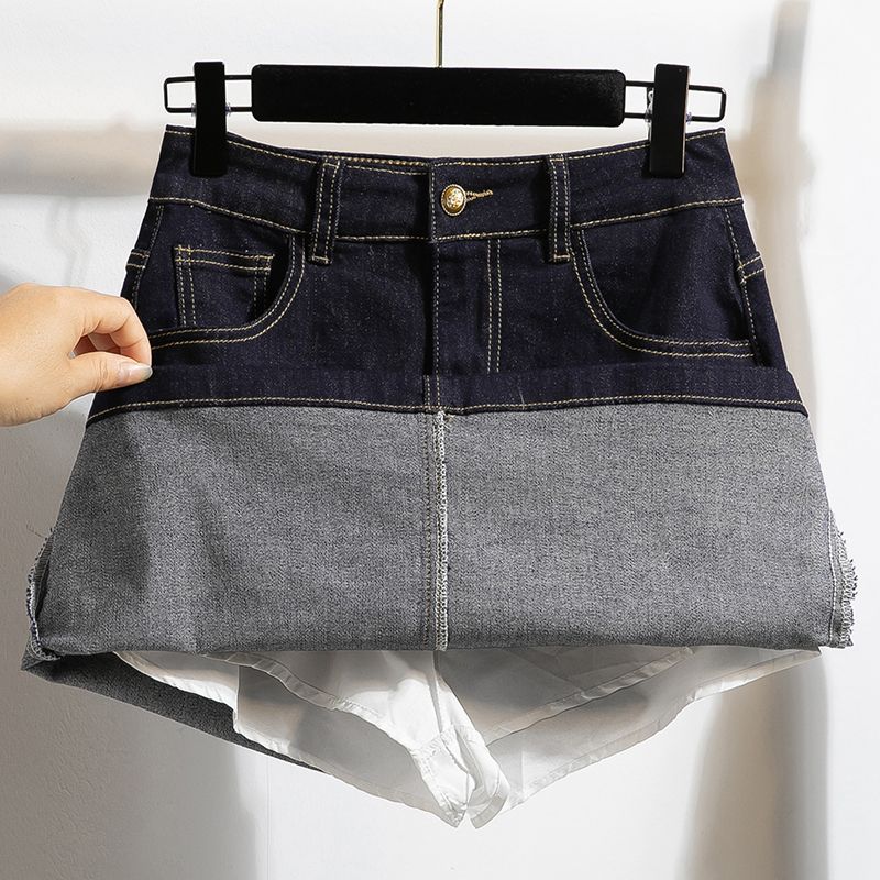 South Korea Dongdaemun Retro Professional High Waist A- Line Slimming Dark Blue Fashion Tape Denim Skirt Skirt M-4XL