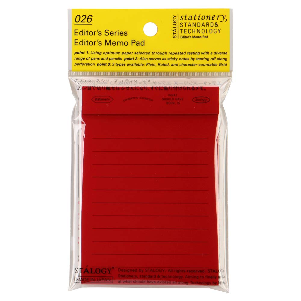 

Nitoms STALOGY Memo Sticky Horizontal S3072 Notes, Editor s Memo, Ruled, Red,