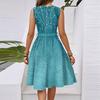 Damen Frühling und Sommer Casual V-Ausschnitt Ärmellose Taille Blumendruck Midikleid