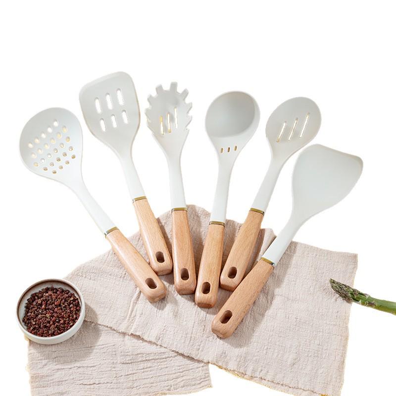 Non-Stick Silicone Kitchenware Set: Soup Ladle, Spatula, and Stir-Fry Shovel - Heat Resistant and Food-Grade Materials.