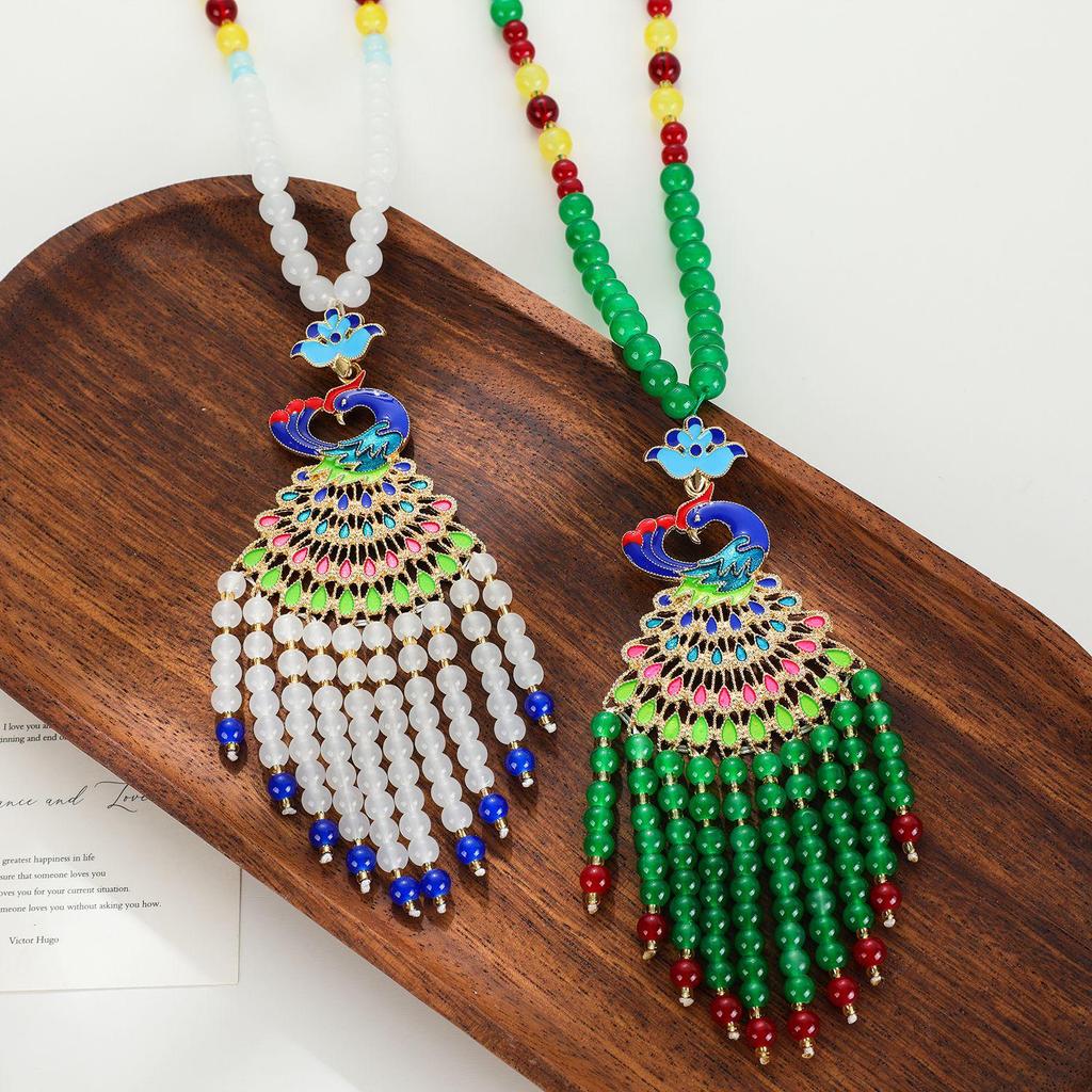 Elegant Peacock Phoenix Sweater Chain Necklace - Women's High-End Enamel Pendant