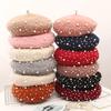 Woolen Pearl Berets Woman Autumn and Winter Warm Korean All-matching Japanese Cashmere Painter Hat British Retro Pumpkin Hats