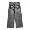 Blugi Spălați ZYLLO Y2k Gotic Industrie Grea Buzunar Broderie Craniu Talie Medie Harajuku Streetwear Punk Casual Cu Picior Larg