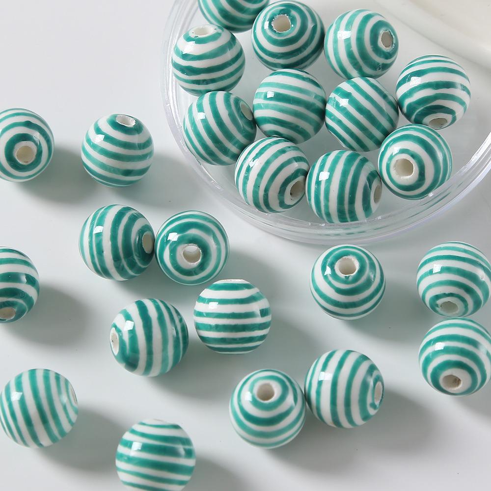 Children's Multicolor Striped Ceramic Round Beads for Handmade DIY Bracelets and Accessories.