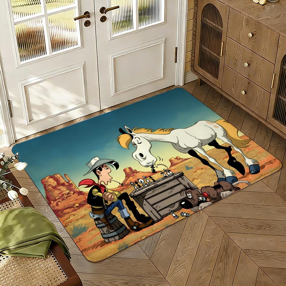Comic Lucky L-Luke Floor Mat Soft Thickened Absorbent Non-Slip Bedroom Living Room Door Mat Home Decor Flannel Rugs