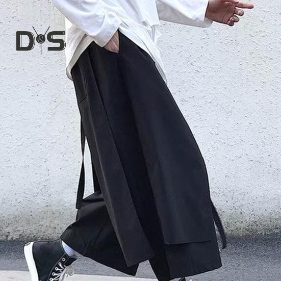 Men's Loose Fit Pants Hip-Hop Wide Leg Pants with Pockets Casual Black Layered Pants for Everyday Wear Street