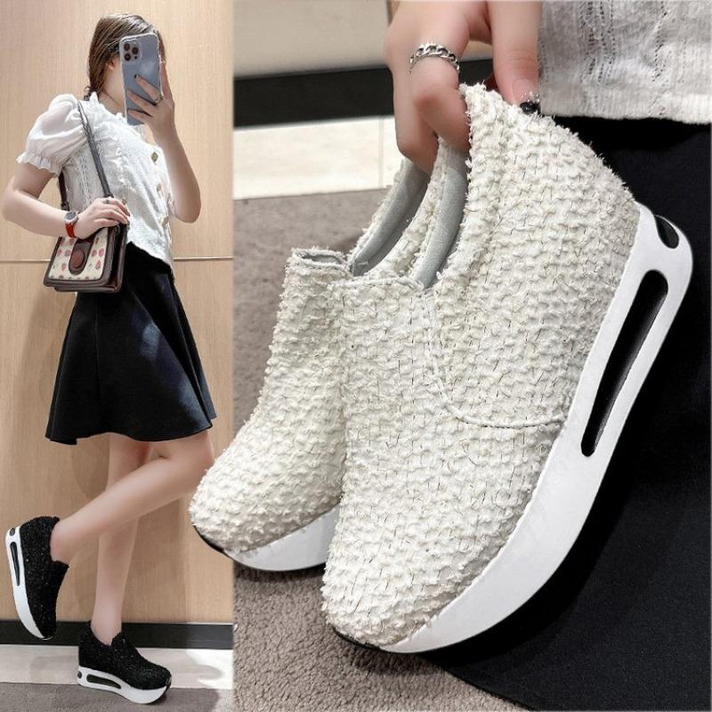 Women's Thick-sole Round-headed Students Increase Plateau Women's Shoes Casual Running Breathable Sneakers Shallow Single Shoes