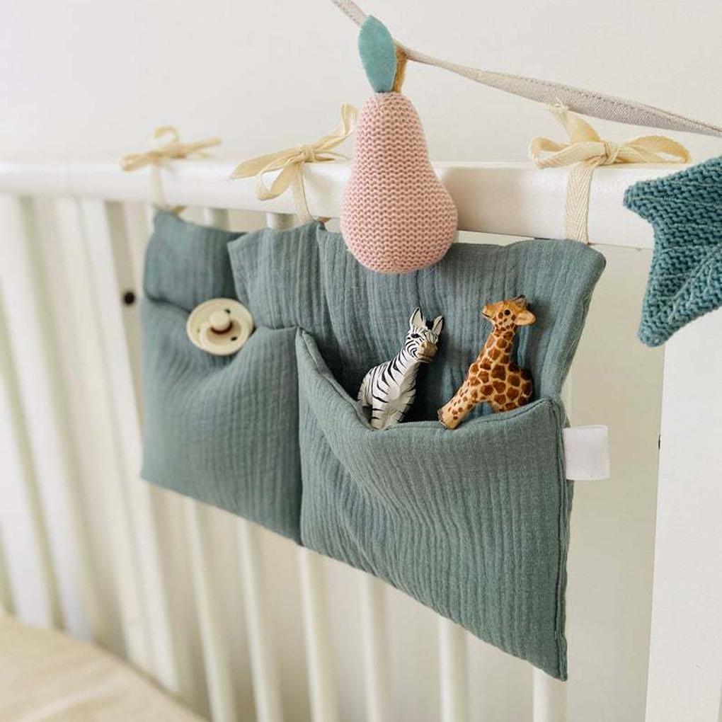 Cotton Baby Crib Storage Bag Portable Dual Layer Hanging Rail-mounted Reusable Washable Replacement Toy Organizer