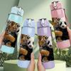 1PC Tiger And Panda Animal Pair 750ml Color Plastic Sports Water Bottle Leakproof Flip Straw Lid Suitable for Sports Office Home Use