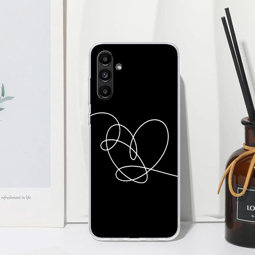 Love Yourself Flower Heart Line Kpop Phone Case For Samsung Galaxy A15 A25 A35 A55 A14 A24 A34 A54 A13 A23 A33 A53 A12 A22 A32 A