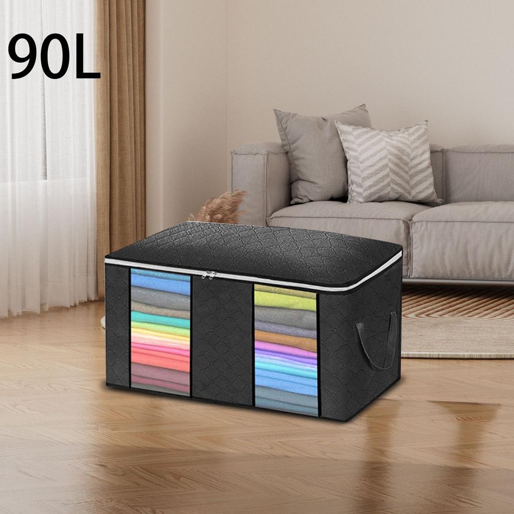90L Large Storage Bags, Foldable Closet Organizer And Storage Bags With Handles, Thick Fabric For Blankets, Quilts, Clothes, Bedding
