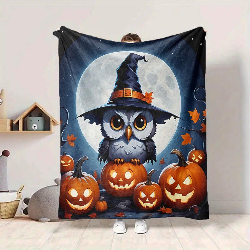 1pc Halloween Owl Blanket, Lightweight Flannel Throw Blanket for Sofa, Bed, Travel, Camping, Living Room, Office, Couch, Chair, and Bed